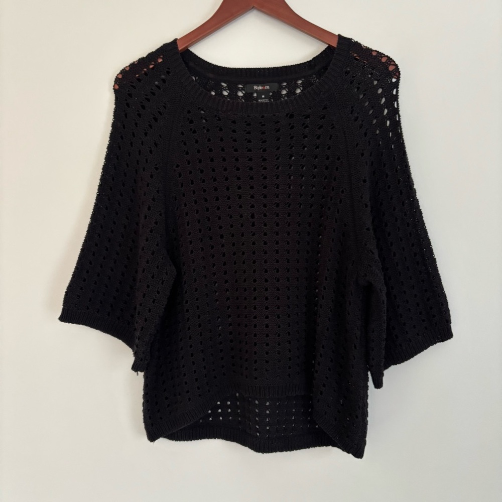 STYLE & CO | Black Crochet Oversized Dark Cottagecore Cover Up Sweater | Size M